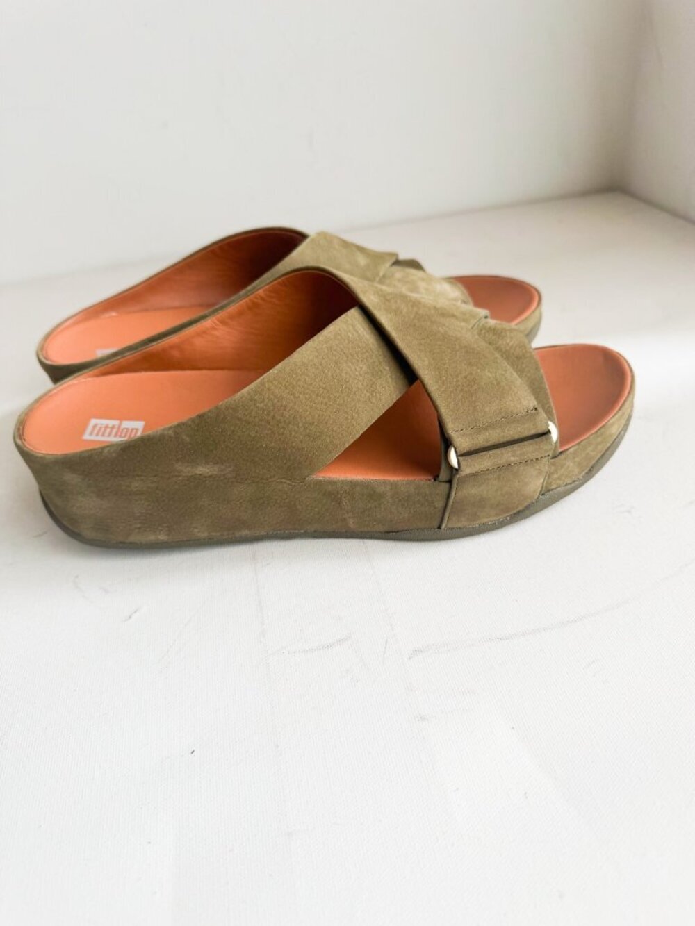 FitFlop Suede Olive Green Criss Cross Wedge Sandals